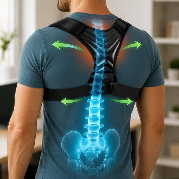 How Kizu Spine Posture Corrector works Kizu Spine Posture Corrector showing adjustable strap support