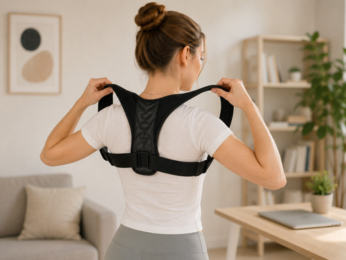 Kizu Spine step 1 place it comfortably Place Kizu Spine Posture Corrector around shoulders