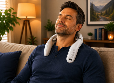 Relaxing with Mekato Neck Massagers during a daily comfort routine